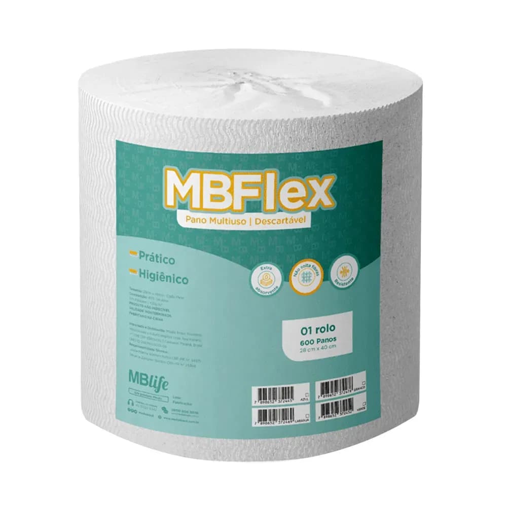 PANO MULTIÚSO EM ROLO MBFLEX 28CMX40CM 600 UNIDADES MBLIFE