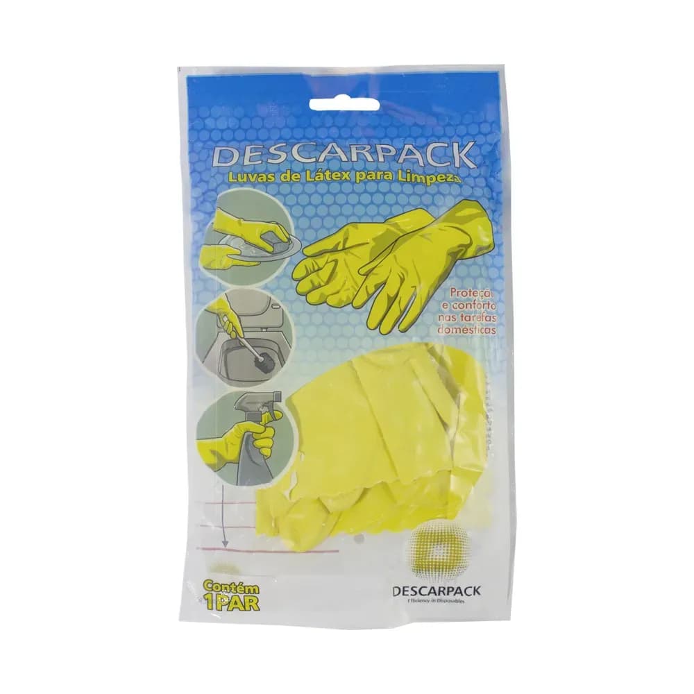 PAR DE LUVAS ANATÔMICAS EM LÁTEX PARA LIMPEZA DESCARPACK