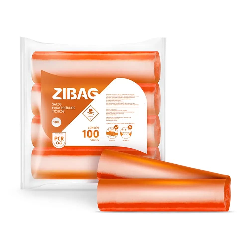 SACO DE LIXO HOSPITALAR LARANJA TÓXICO 100UN ZIBAG AZEPLAST