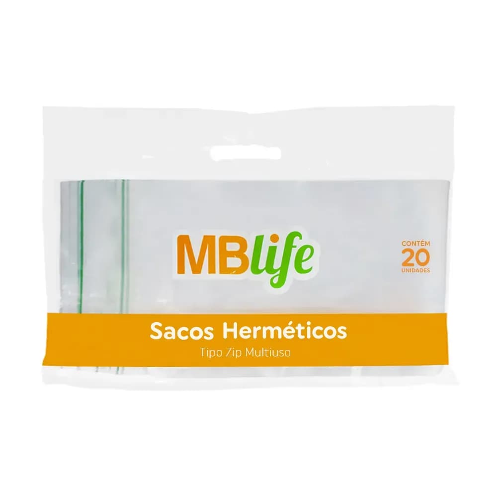 SACO PLÁSTICO COM FECHO TIPO ZIP MULTIUSO 20UN MBLIFE