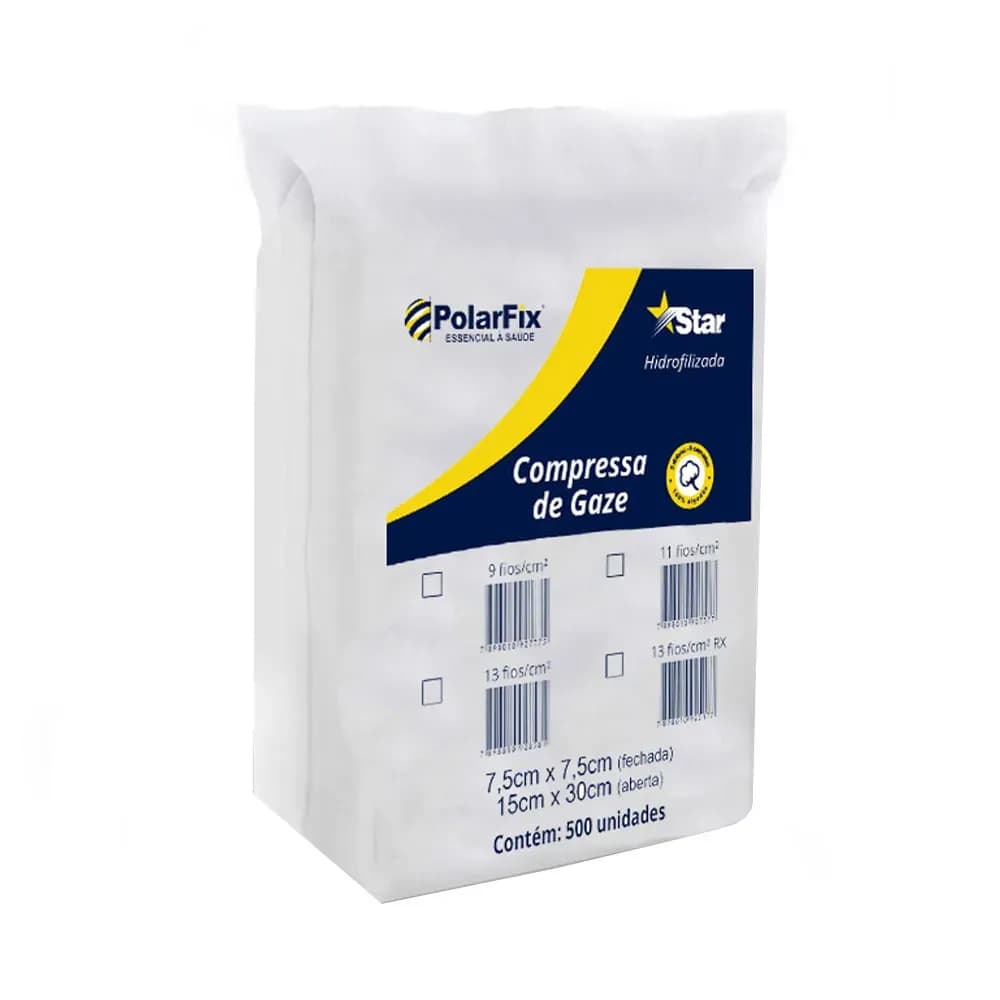 COMPRESSA DE GAZE COM 500 UNIDADES 7,5 CM X 7,5 CM POLARFIX