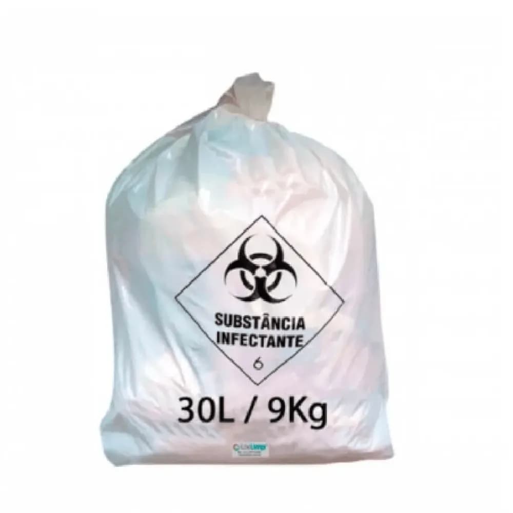 Saco de Lixo Hospitalar Branco Infectante 30L 59CM X 62CM Pct C/100UN