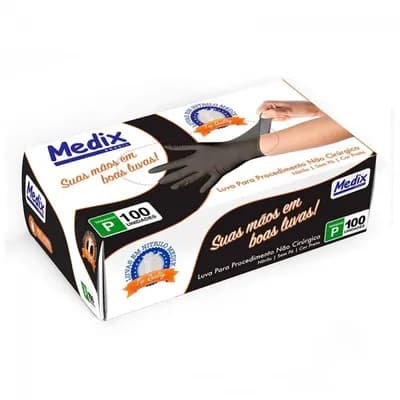 Luva Nitrílica para Procedimento Preta (Sem Talco) 100 unidades - Medix