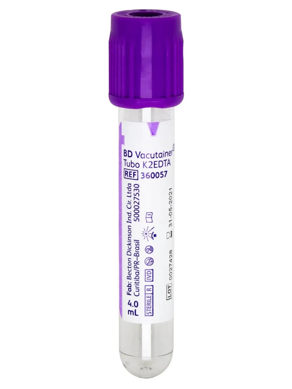 Tubo Vacutainer EDTA K2 4ML Hemogard Roxo Caixa 100UN 360057