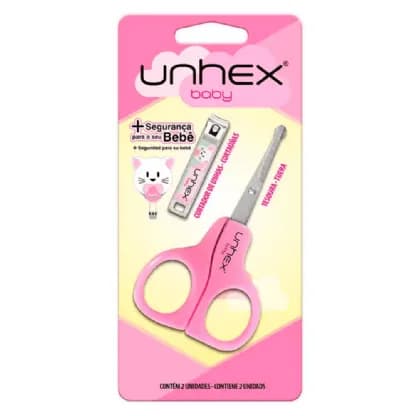 Conjunto para Unhas Unhex Tesoura + Cortador Baby Rosa 04010035