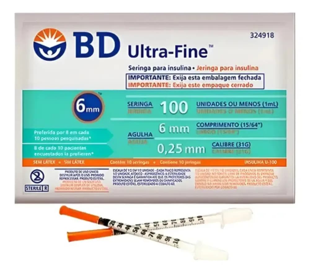 Seringa Ultra Fine 100UI AG 6 X 0,25 MM 31G Caixa com 100UN 324918