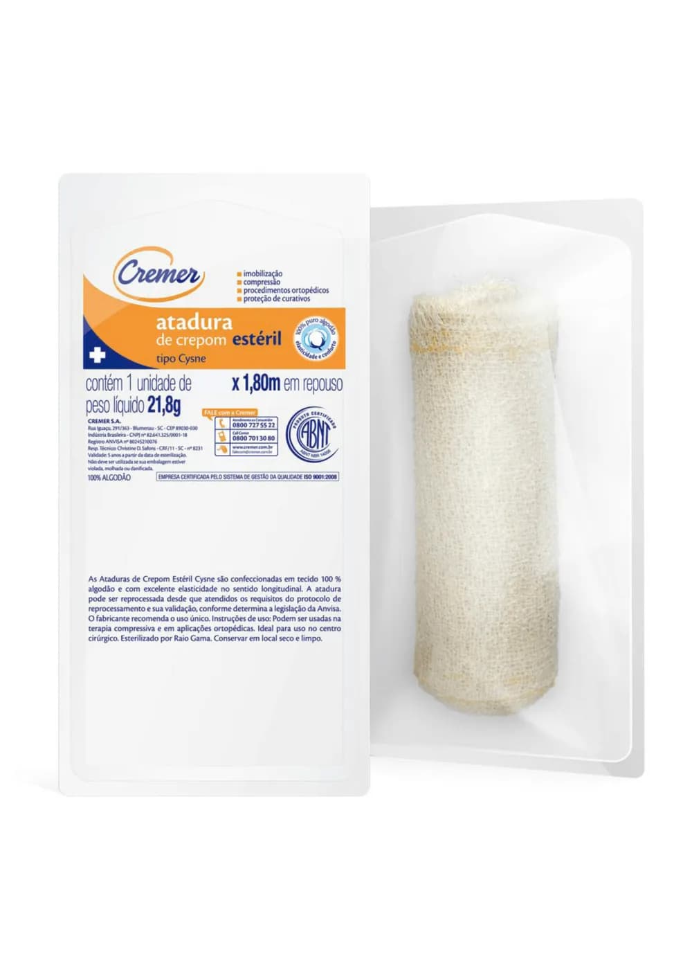 Atadura de Crepom Estéril Cysne 13F 20 CM X 1,8 M 72 UN 673326