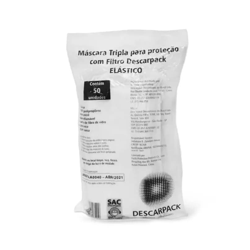 Máscara Tripla Para Proteção com Filtro Pacote com 50UN 0110701