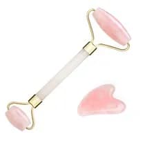 Rolo Massageador de Quartzo Rosa + Guasha
