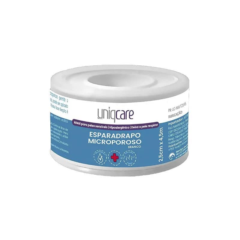 Esparadrapo Microporoso Branco de 2,5cm x 4,5m da Uniqcare - Unidade
