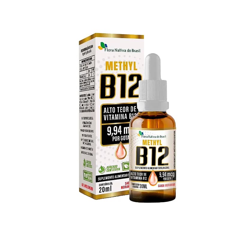 Vitamina Metilcobalamina B12 de 9,94mcg, sabor Morango da Flora Nativa do Brasil - Frasco 20ml