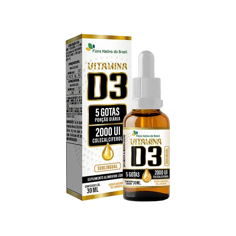 Vitamina D3, 2000UI Colecalciferol, Sabor Laranja da Flora Nativa do Brasil - Frasco 30ml
