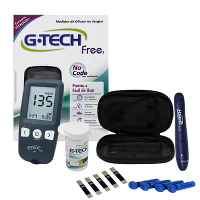 Kit Medidor de Glicose Free 1 +10 Tiras +10 Lancetas + Caneta - G-Tech