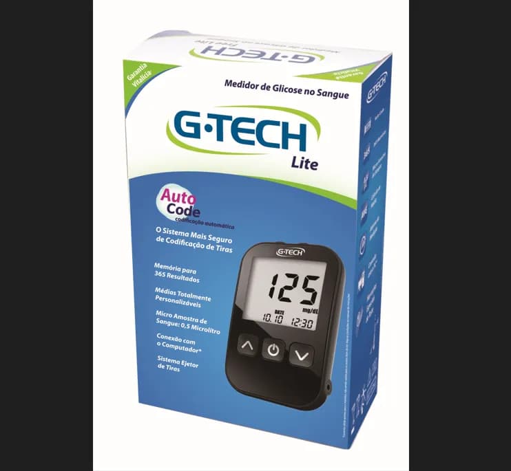 Kit Monitor de Glicemia G-Tech Lite Com 10 Tiras +10 Lancetas