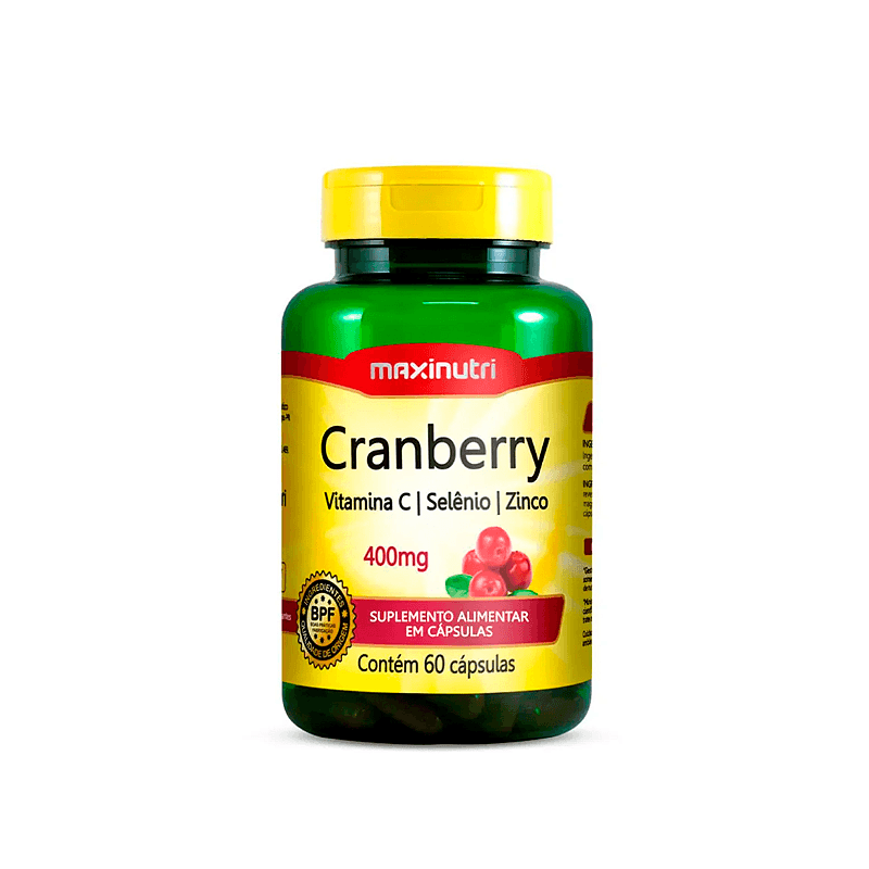 Suplemento Alimentar Cranberry, Vitamina C + Selênio + Zinco de 400mg da Maxinutri - Contém 60 Cápsulas