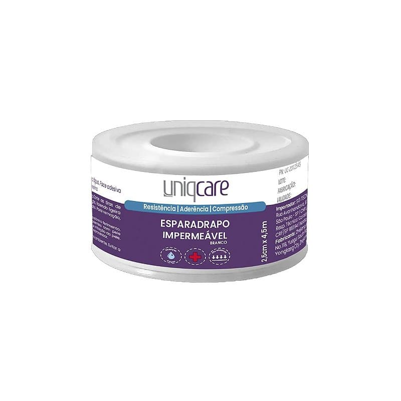 Esparadrapo Impermeável Branco de 2,5cm x 4,5m da Uniqmed - Unidade