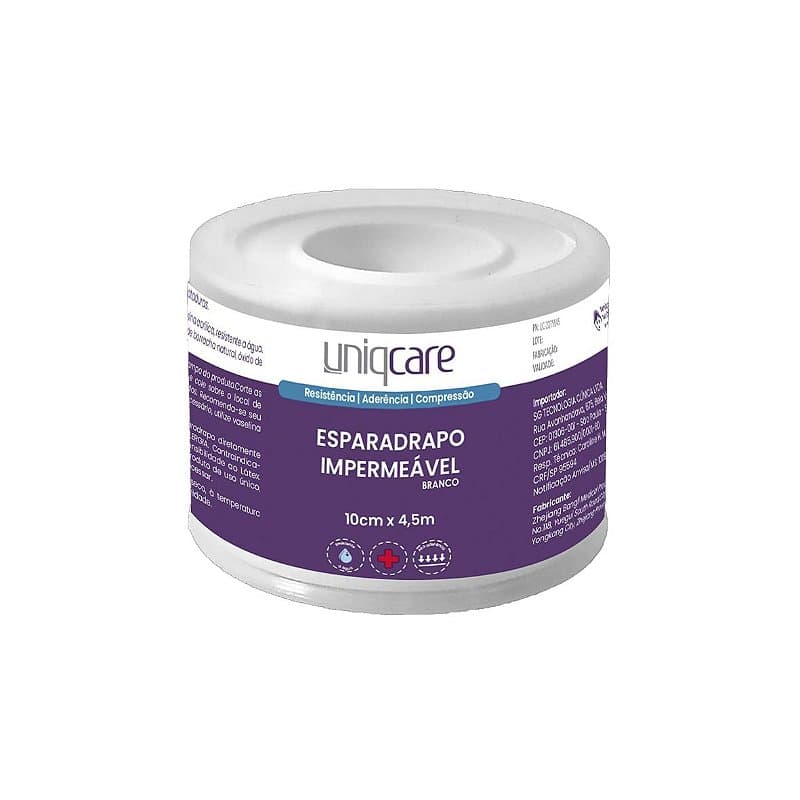 Esparadrapo Impermeável Branco de 10cm x 4,5m da Uniqmed - Unidade