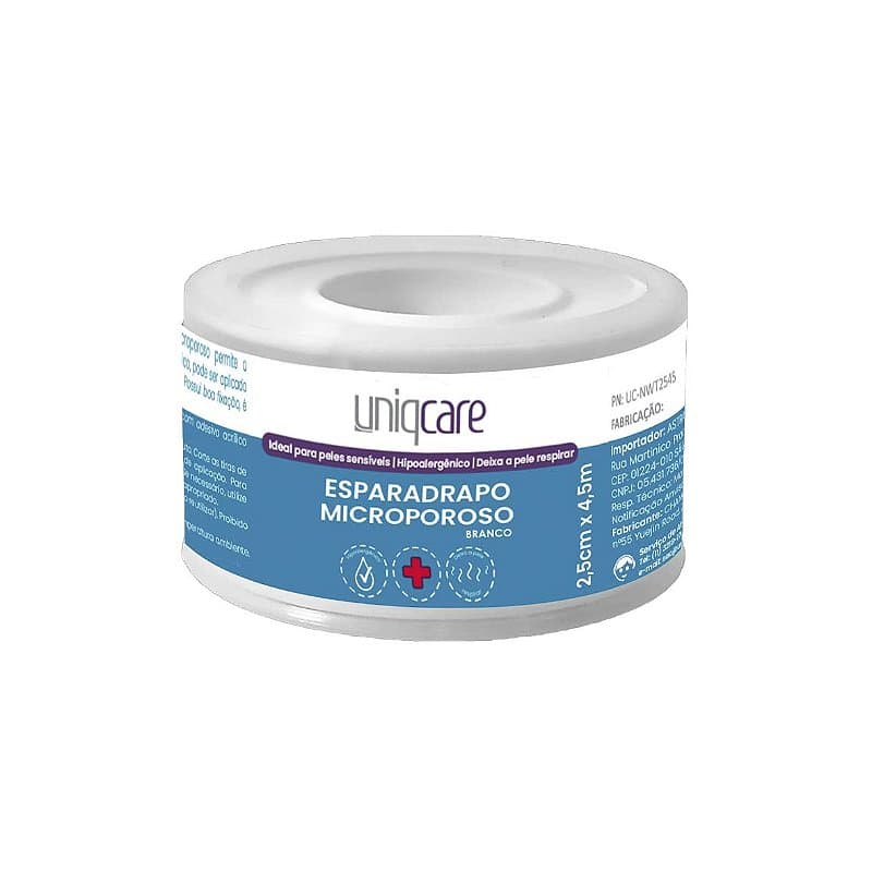 Esparadrapo Microporoso Branco de 2,5cm x 4,5m da Uniqcare - Unidade