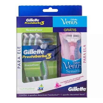 Kit Aparelho de Barbear Gillette Prestobarba 3 Sensecare 4 Unidades + Grátis Aparelho de Depilação Gillette Venus Sensitive 1 Unidade - Portal do Médico
