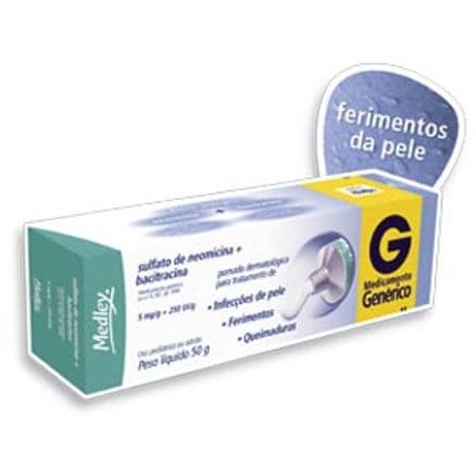 Sulfato de Neomicina + Bacitracina 5mg+250ui Pomada Dermatológica 50g Generico Medley - Portal do Médico