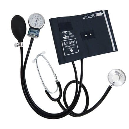 Esfigmomanometro Aneróide 0-300 mmHg Fecho Metal + Estetoscópio Solidor - Portal do Médico