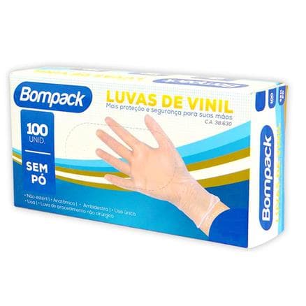 Luvas de Vinil Bompack Sem Pó Tamanho M 100 unidades - Portal do Médico