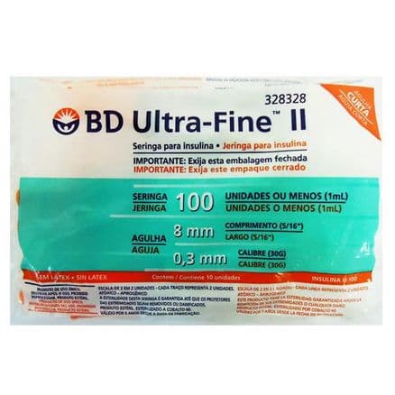 Seringa para Insulina BD Ultra Fine II Agulha Curta (Seringa de 1 mL c/ Agulha de 8mm x 0,3mm) - Portal do Médico