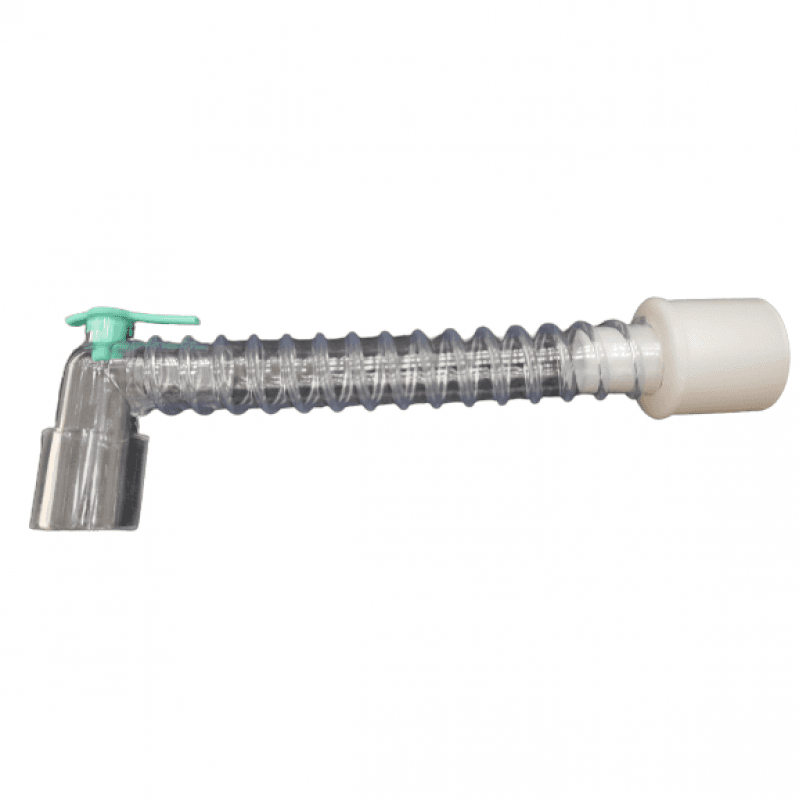 ESPAÇO MORTO PVC ESPIRALADO 12CM C/ CONECTOR 90° C/ ENTRADA E TAMPA (22M/15F x 22F) (ANVISA: 80677040007)