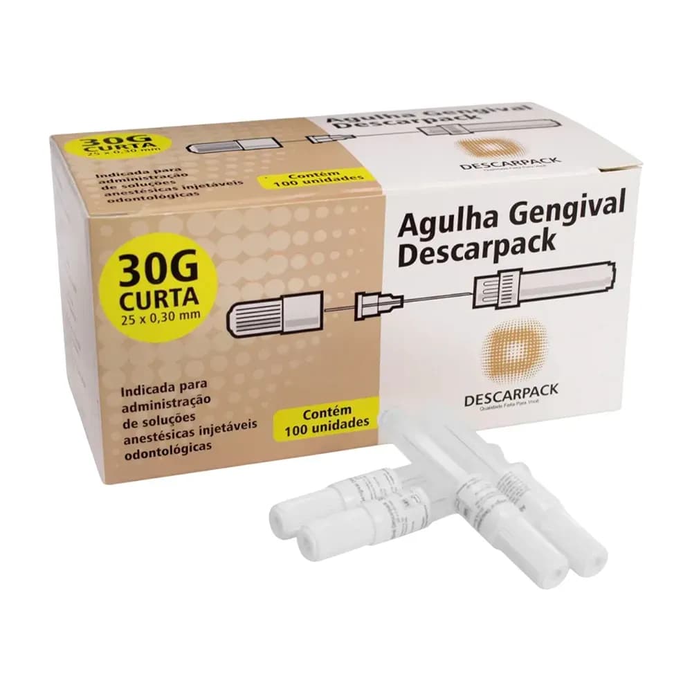 AGULHA GENGIVAL CURTA 30G 25MMX0,30MM 100UN DESCARPACK