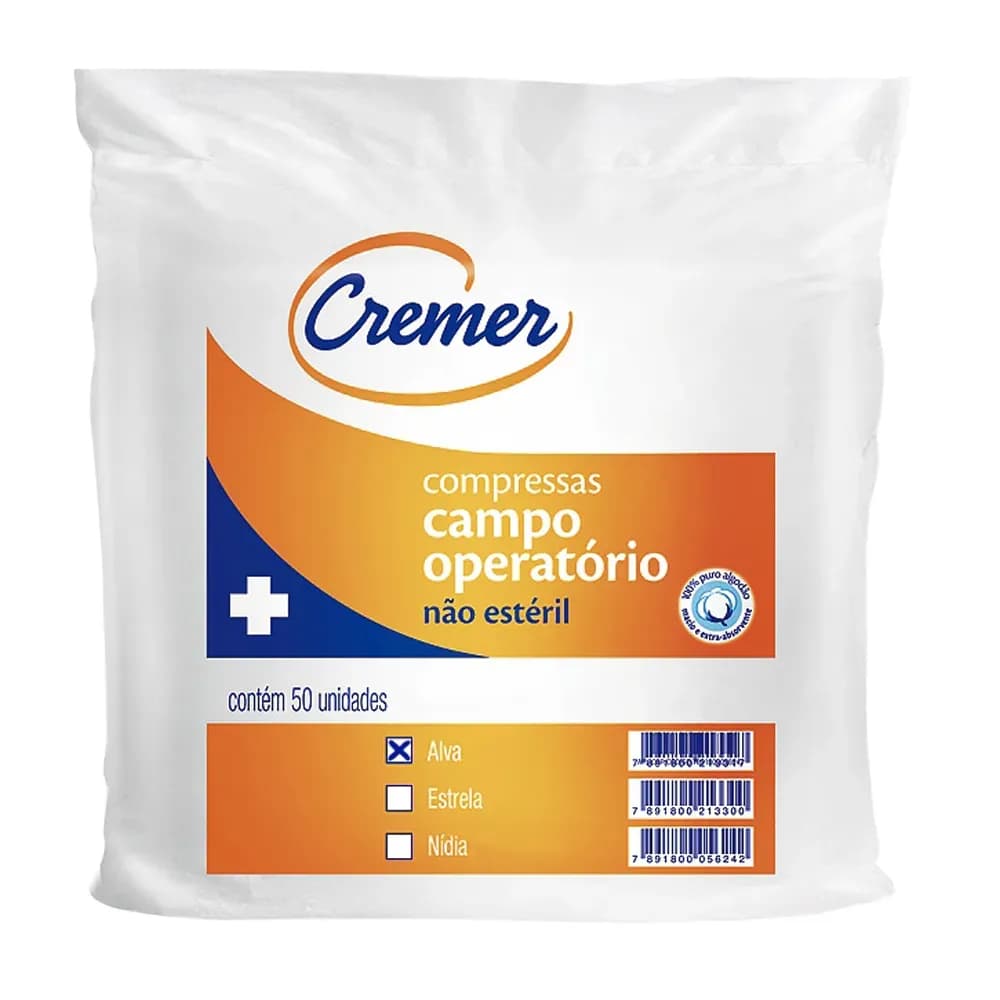 COMPRESSA CAMPO OPERATÓRIO ALVA FIO RADIOPACO 45CMX50CM 50UN CREMER