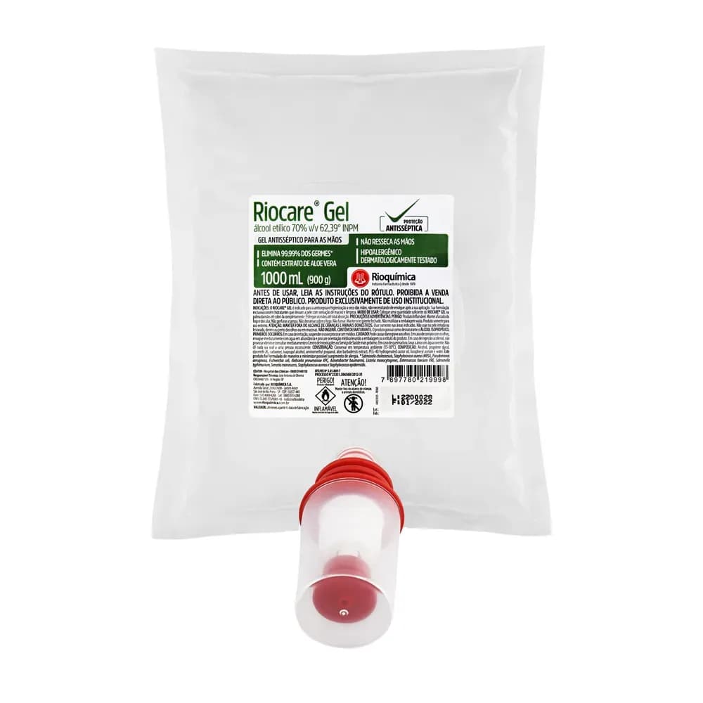 ÁLCOOL GEL 70% ANTISSÉPTICO ALOEVERA 1L RIOCAREGEL RIOQUÍMICA