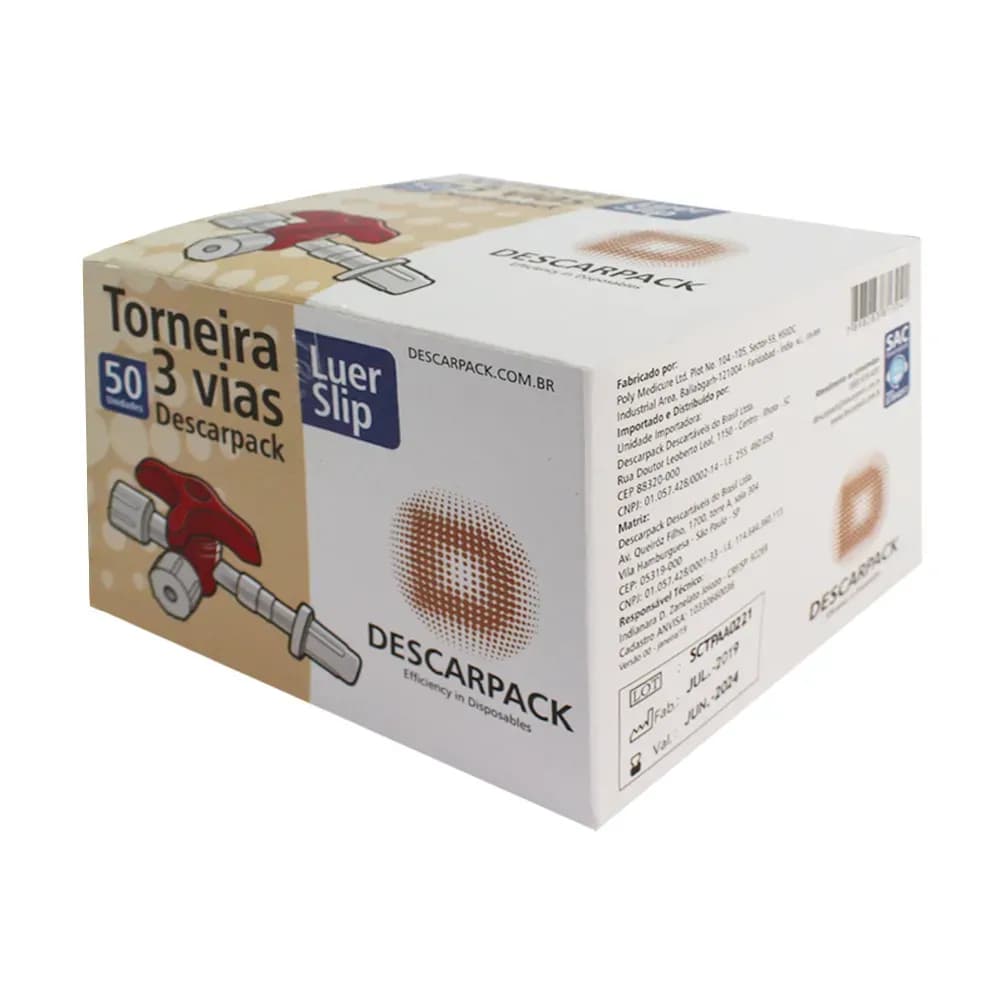 TORNEIRA 3 VIAS LUER-SLIP 50UN DESCARPACK