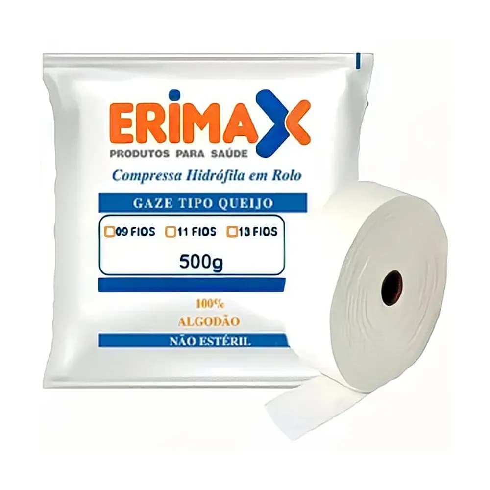 COMPRESSA DE GAZE ROLO 09 FIOS TIPO QUEIJO N/EST 500G ERIMAX