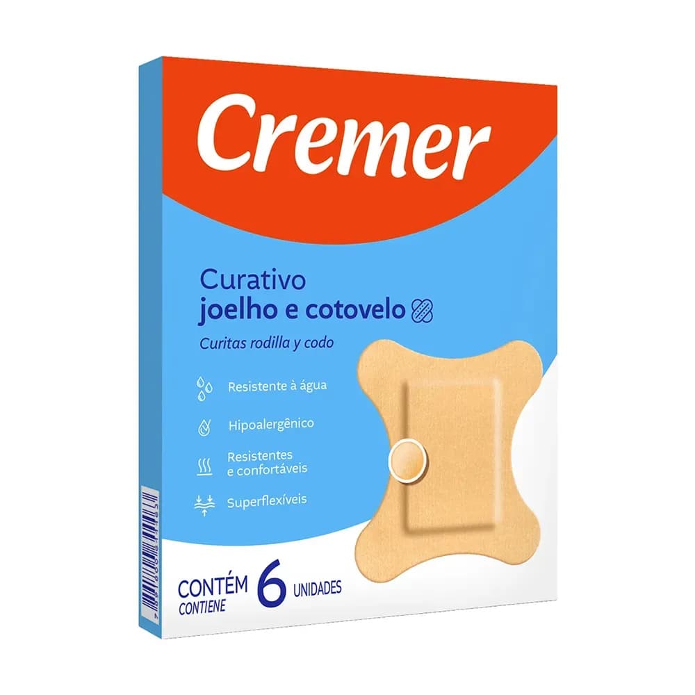 CURATIVO ADESIVO GRANDE JOELHO E COTOVELO 8X9CM 6UN CREMER