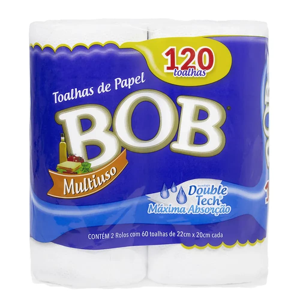 PAPEL TOALHA MULTIUSO 20X22CM PACOTE COM 2 ROLOS BOB