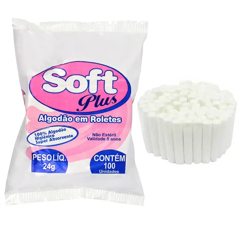 ROLO DENTAL ALGODÃO C/100 UN SOFT PLUS