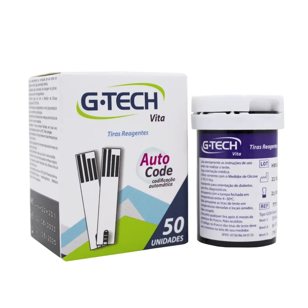TIRAS REAGENTES PARA MEDIÇÃO DE GLICOSE 50UN G-TECH VITA
