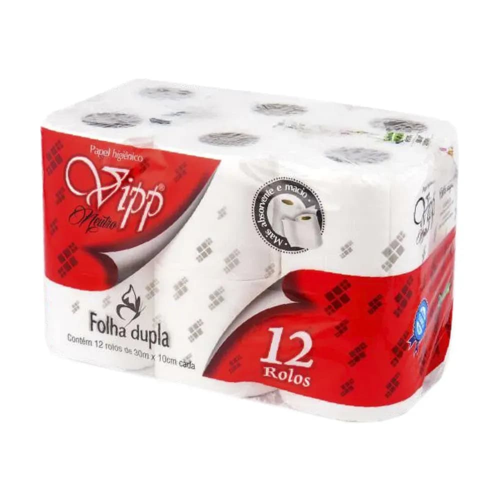 PAPEL HIGIÊNICO NEUTRO FOLHA DUPLA 30M C/12 ROLOS VIPP