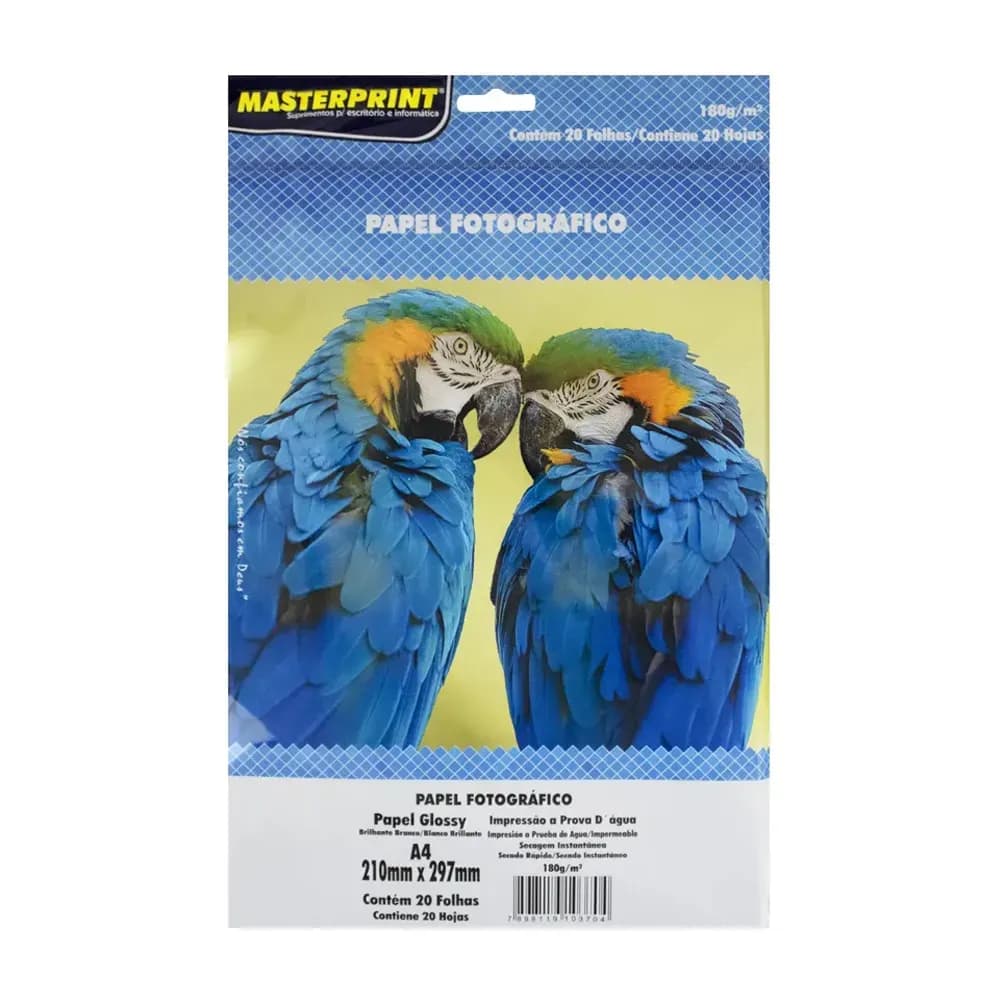PAPEL FOTOGRÁFICO A4 180GR 210MMX297MM 20 FOLHAS MASTERPRINT