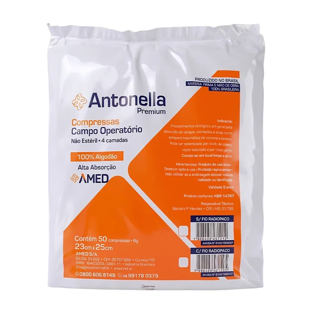 COMPRESSA CAMPO OPERATÓRIO NÃO ESTÉRIL FIO RADIOPACO 23X25CM 50UN AMED