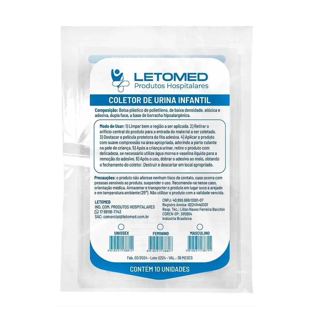 COLETOR DE URINA INFANTIL MASCULINO 100ML 10UN LETOMED