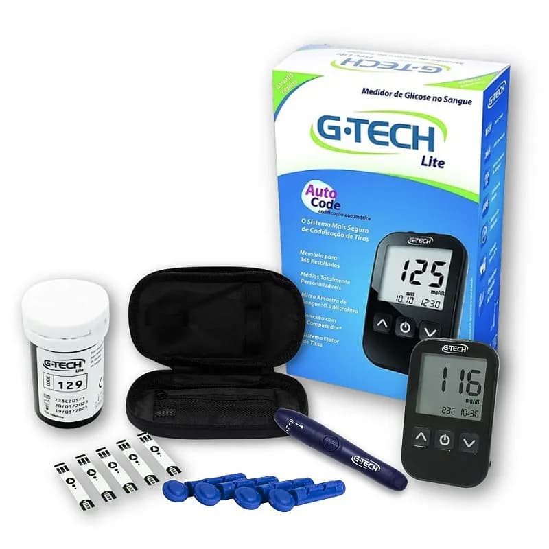 Kit Medidor de Glicose G-Tech Lite +10 Tiras +10 Lancetas + Caneta