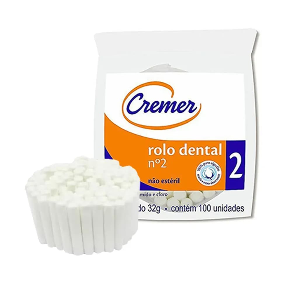 ROLO DENTAL 2 100% ALGODÃO 32GR C/ 100 UN CREMER
