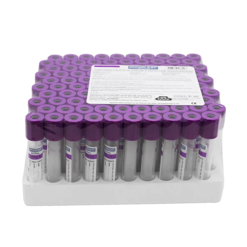 TUBO COLETA SANGUE VÁCUO COM EDTA K3 2ML 100UN CRALPLAST