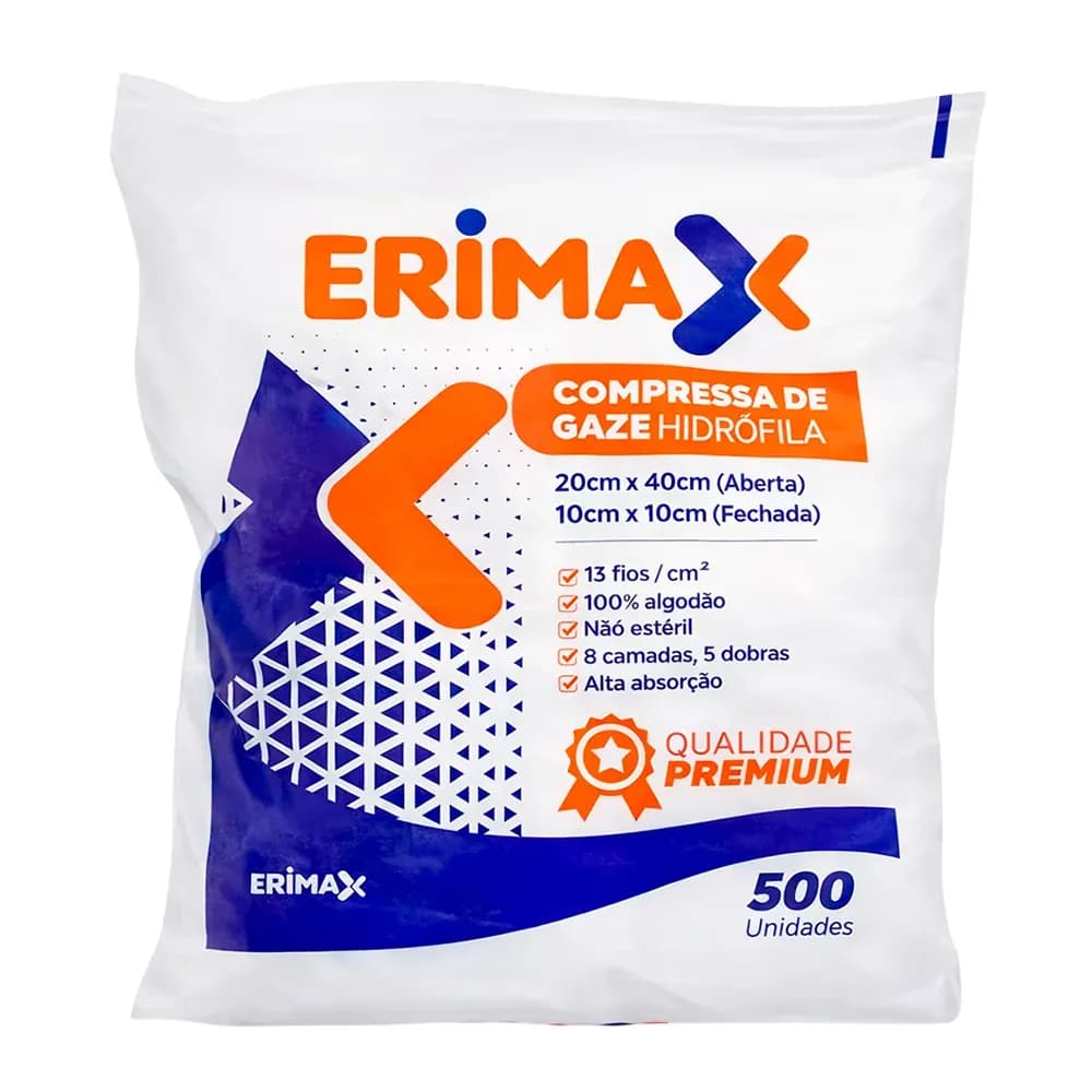COMPRESSA DE GAZE NÃO ESTÉRIL 13 FIOS 10X10CM C/500UN ERIMAX