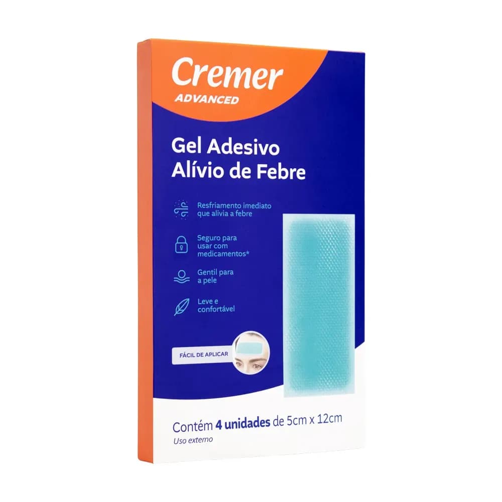 GEL ADESIVO GELADO PARA ALÍVIO DE FEBRE 5X12CM 4UN CREMER