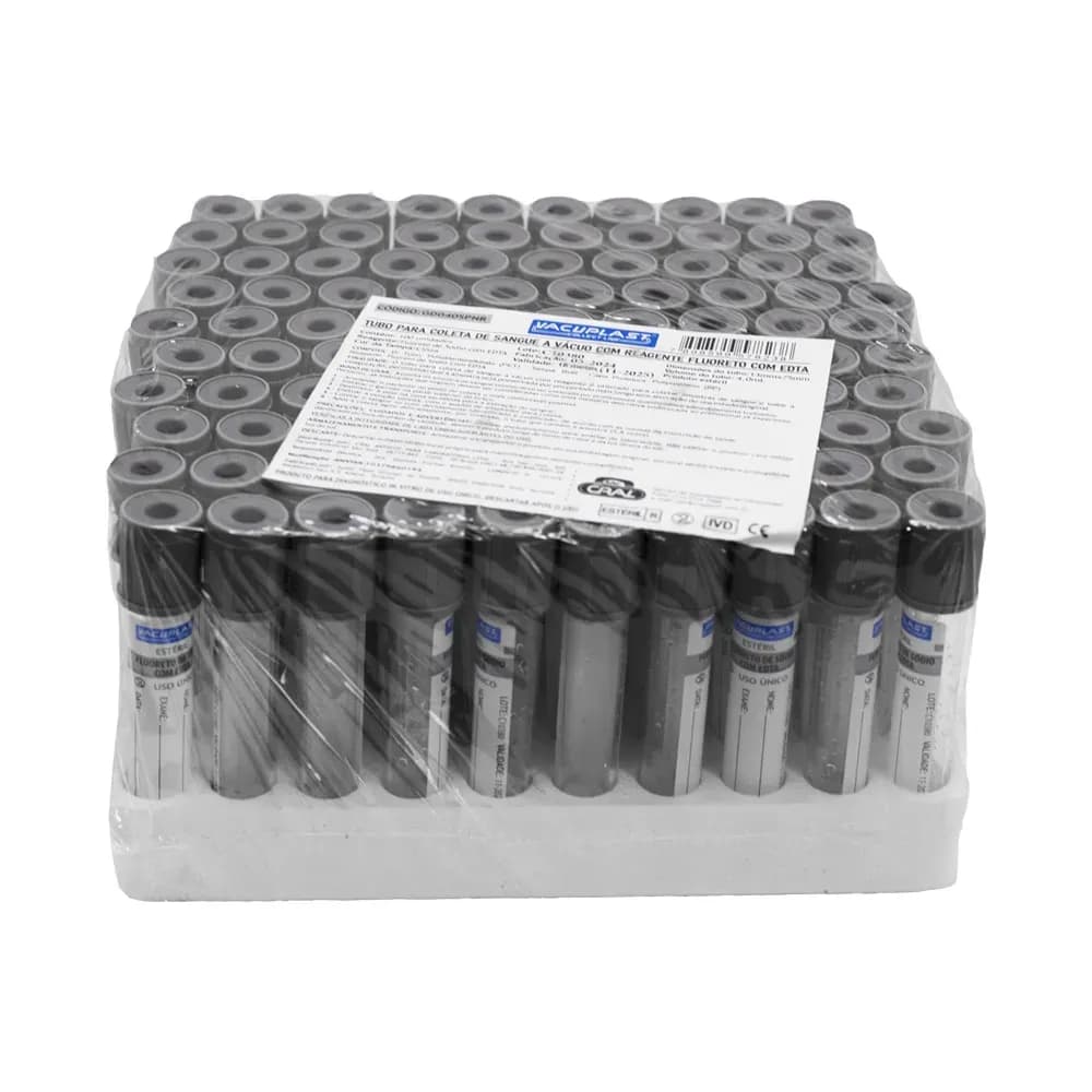 TUBO COLETA SANGUE VÁCUO FLUORETO DE SÓDIO EDTA 4ML 100UN CRALPLAST