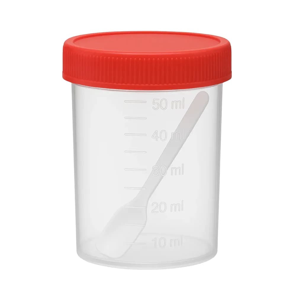 Coletor Universal 50ML Cristal Tampa Vermelha com pá 100UN - 132