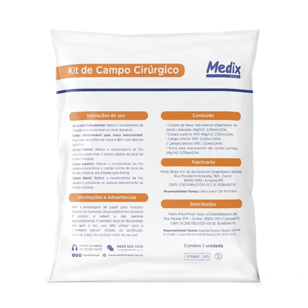 KIT CAMPO CIRÚRGICO UNIVERSAL ESTÉRIL DESCARTÁVEL MEDIX