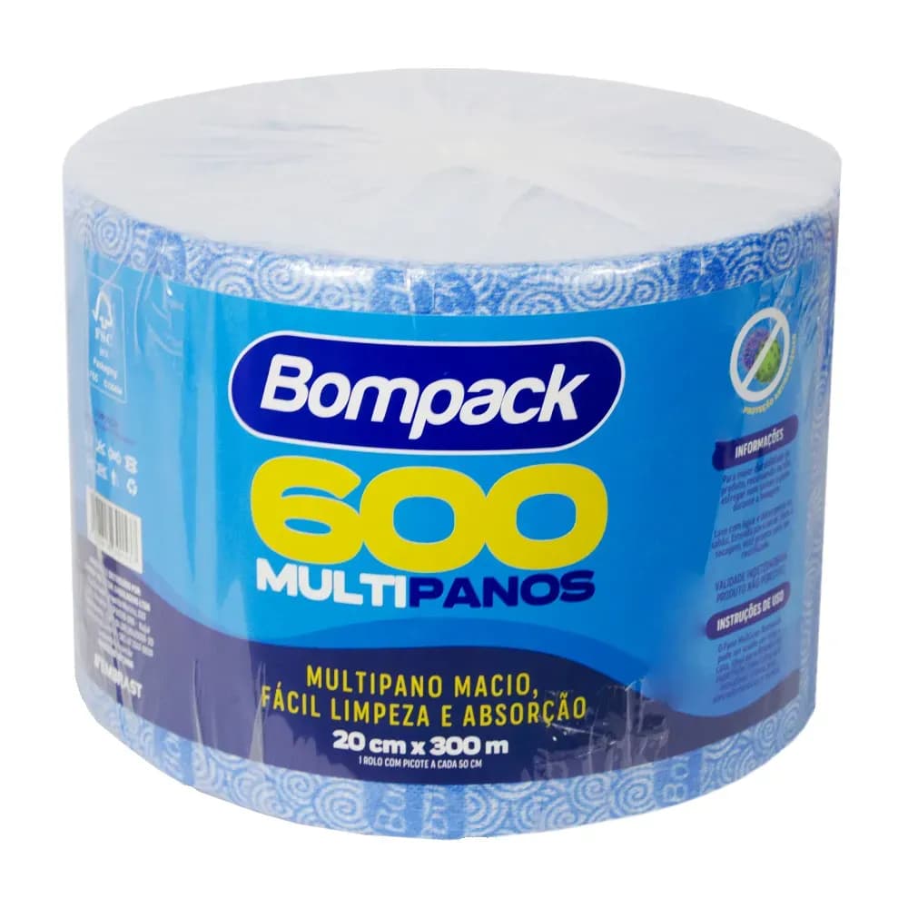 ROLO DE PANO LIMPEZA AZUL 20CMX300M COM PICOTE 50CM BOMPACK